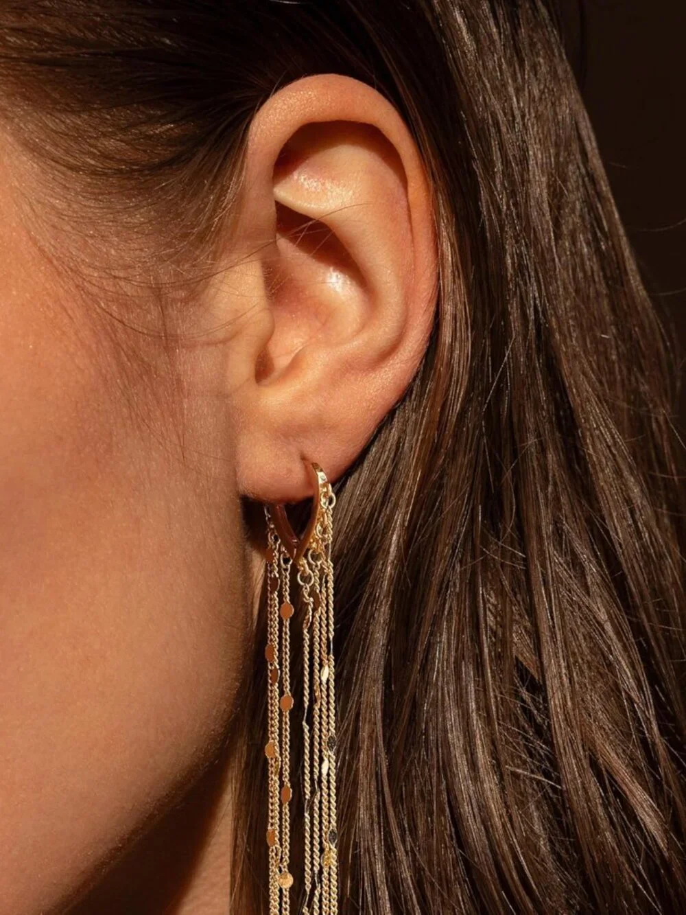 Gold Long Prom Earrings for Women, 14K Gold Plated Pearl Dangle Drop and Chain T - Picture 2 of 8